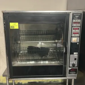 Henny Penny SCR-8 stainless steel rotisserie oven. Features Therma-Vec heat system, digital controls, glass door, and interior spit baskets. Electrica