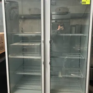 Master-Bilt BLG-48HD 2-door self-contained glass door freezer. Features white exterior, 2 glass swing doors, and wire shelving. S/N: 151496 PBB01. 50"
