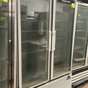 2013 Master-Bilt BLG-48HD 2-door self-contained glass door merchandiser freezer. Features adjustable wire shelves, lighted "frozen food" sign panels, 