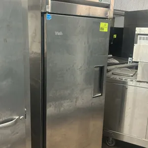 True TG1R-1S single solid door reach-in refrigerator. Features stainless steel exterior, self-contained refrigeration system, and one wire shelf. Moun