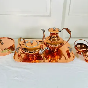 Copper Tea Pot, Sugar & Cream Bowls & More