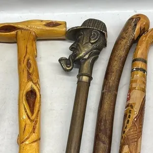 Vintage Carved Cane Brass tops lot Sherlock etc
