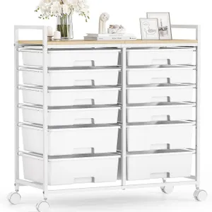New $130 Rolling Cart with 12 Drawers, Wooden...