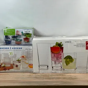 Anchor Hocking: 16-piece Stackable Drinkware Set- Like New; Provence: Stoneware Bowls (10-piece set)- New; Pasabahce: Glassware set, 20pc- Used/ Missi