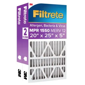 Filtrete: Air Filter 5”, MPR 1550 MERV 12, Ultra Allergen, Bacteria, and Virus Deep Pleat Filter, 2-pack, "20x25x5"- New/ Open Box