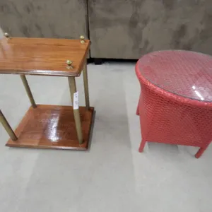 Two-Tier Wood and Brass End Table with Decorative Finials Wovker Stand