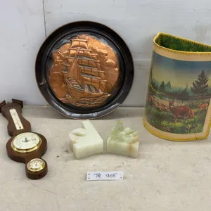 Springfield Weather Station (Thermometer Needs to Be Reattached), Copper Ship Wall Plaque, Onyx