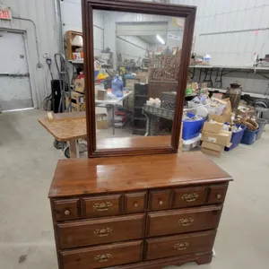 Traditional Pine 6 Drawer Dresser 31 x 44 x 16" with Mirror 28 x 40" and Brass Hardware