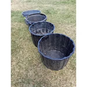 (4) Black Feed Tubs-1 smaller