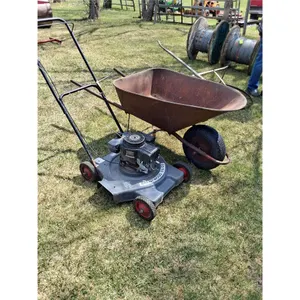Walk Behind Gas Lawnmower & Steel Wheel Barrow