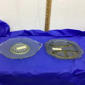 (2) YELLOW DEPRESSION GLASS PIECES - PLATTER & DIVIDED DISH
