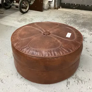 ROUND OTTOMAN - BROWN VINYL