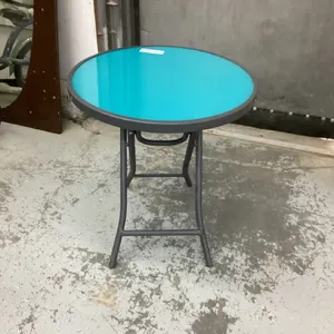 FOLDING METAL & GLASS PATIO SIDE TABLE