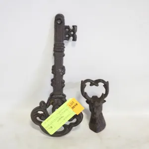 CAST IRON KEY + DEER CAST IRON HOOD ORNAMENT