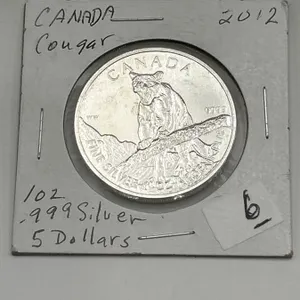 2012 Canadian Cougar 1 oz .999 Fine Silver $5 Coin