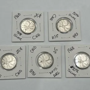 1968 Canada 25 Cent Silver Coins Lot of 5