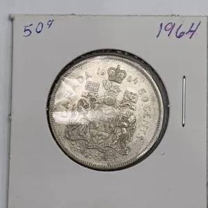 1964 Canada 50 Cents Silver Coin, Elizabeth II Dei Gratia Regina