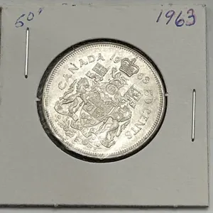 1963 Canadian 50 Cent Silver Coin with Elizabeth II Portrait