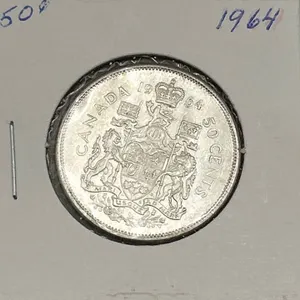 1964 Canada 50-Cent Silver Coin with Coat of Arms Design