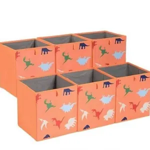 Amazon Basics Collapsible Fabric Storage Cube Organizer Bins, 6-Pack, Dino Squad