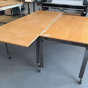 2 MOBILE WORK TABLES - APPROX. 92" X 32" X 29 1/2" HIGH AND 66" X 32" X 29 1/2" HIGH