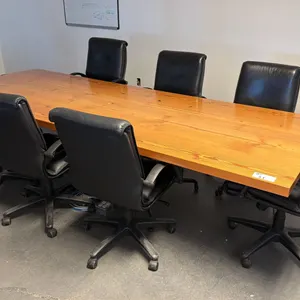 2" THICK SOLID PINE TOP WITH BLACK METAL BASE RECTANGULAR BOARDROOM TABLE WITH (8) CHAIRS