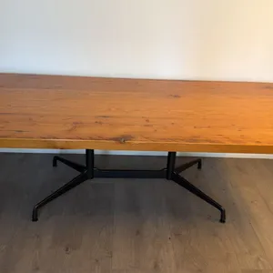 2 1/2" THICK SOLID PINE TOP RECTANGULAR TABLE WITH BLACK METAL BASE