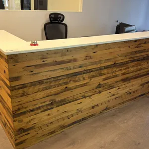 NATURAL WOOD WITH WHITE QUARTZ TOP RECEPTION COUNTER, OFFICE CHAIR, FILING CABINET, (2) ACER
