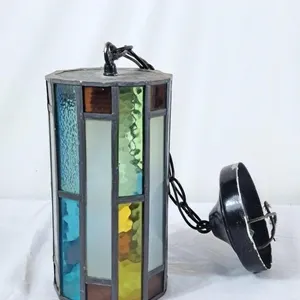 Vintage Stained Glass Hanging Light Fixture