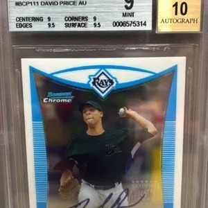 David Price Autograph GRADED 10, 2008 Bowman