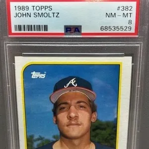 John Smoltz GRADED 8, 1989 Topps Baseball Card.