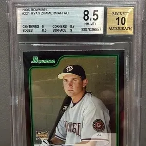 Ryan Zimmerman Autograph GRADED 8.5, 2006 Bowman