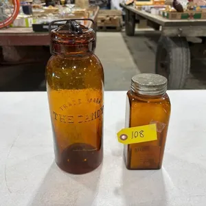 (2) Amber Colored Jars, "The Dandy" & other