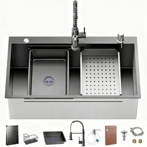 HEJEBU 32x19 Black Drop-In Kitchen Sink