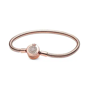 PANDORA Sparkling Crown Snake Chain Bracelet 7.5