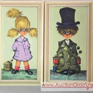 Two Paintings "Big Eyes" by Michel. 15 x 27 each. BR1