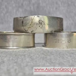 Three Sterling Silver Napkin Rings. 50.4g Total. 24.2, 10.2 and 16 g. HS
