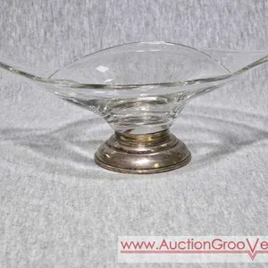 B.I. Sterling Silver And Glass Divided Candy / Nut Dish. 8 x 6 x 3. HS