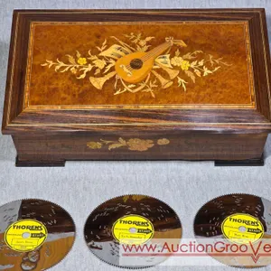 Ballerina. Original Deichert German Musical Box. Includes 11 Thorens Discs. 12.5 x 7 x 4. DR
