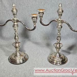 Exceptional sterling Silver Candelabra by P. Ferner. All Pieces marked Sterling. SEE PHOTOS FOR INDIVIDUAL WEIGHTS. Assembled dimensions are 11" x