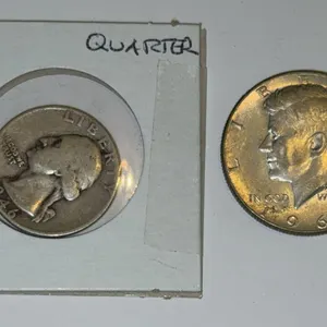 1946 Washington Silver Quarter & 1965 Kennedy Half DollarS