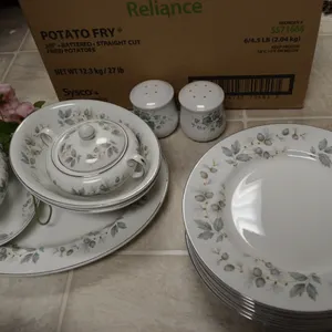 Snow-white Johnson Bros Ironstone Collections, made in England, set of 8, Plates, Cups, Saucers, Dessert Dish, Gravy Boat, Salt & Pepper, Serving Dish