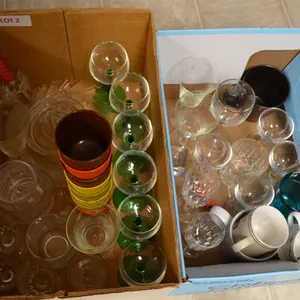 Variety of Glassware, Wine Glasses, Glass Juicer,  8 Tupperware Cups, Mugs, etc.
