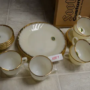 22k Gold Dish Set, 4 Plates, Cream and Sugar, 4 Cups and Saucer, 4 Dessert Bowls