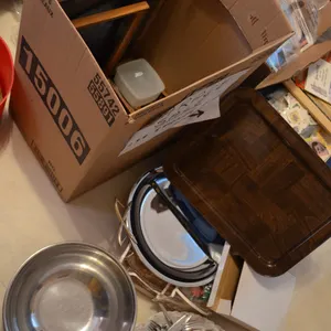 Box of Cutlery, Mixing Bowl, Serving Trays, Ceramic Ashtray