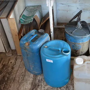 Gear Oil Hand Pump, Blue Jugs, Small amount of Wooden Pegs, Trays, etc..