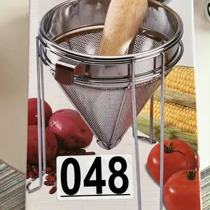 OFFSITE - 3 piece Stainless Steel Chinois with stand and wooden Pestle.