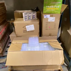 PALLET OF ASSORTED ITEMS- PRICE TAGS, STAPLES, WRAP CUTTERS, PLASTIC ORGANIZER CONTAINERS