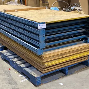 BLUE METAL SHELF RACKING 10- APPROX 8' UPRIGHTS, APPROX 14- 8' SIDE RAILS WITH WOODEN SHELVING
