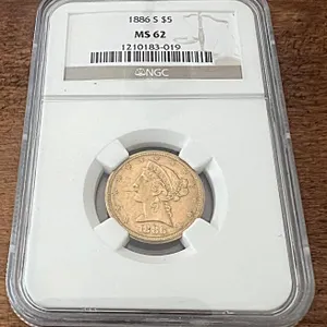 1886 $5 Gold Coin MS62